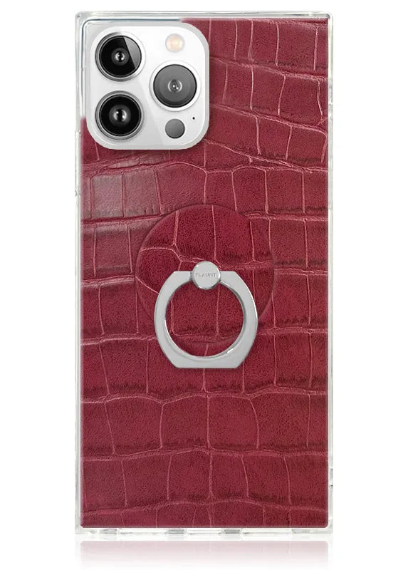 Burgundy Crocodile Faux Leather Adhesive Phone Ring Stand
