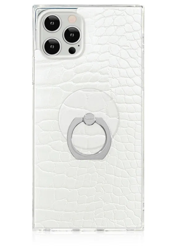 White Crocodile Faux Leather Adhesive Phone Ring Stand
