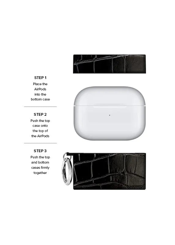 SQUARE® Black Crocodile Faux Leather AirPods Case