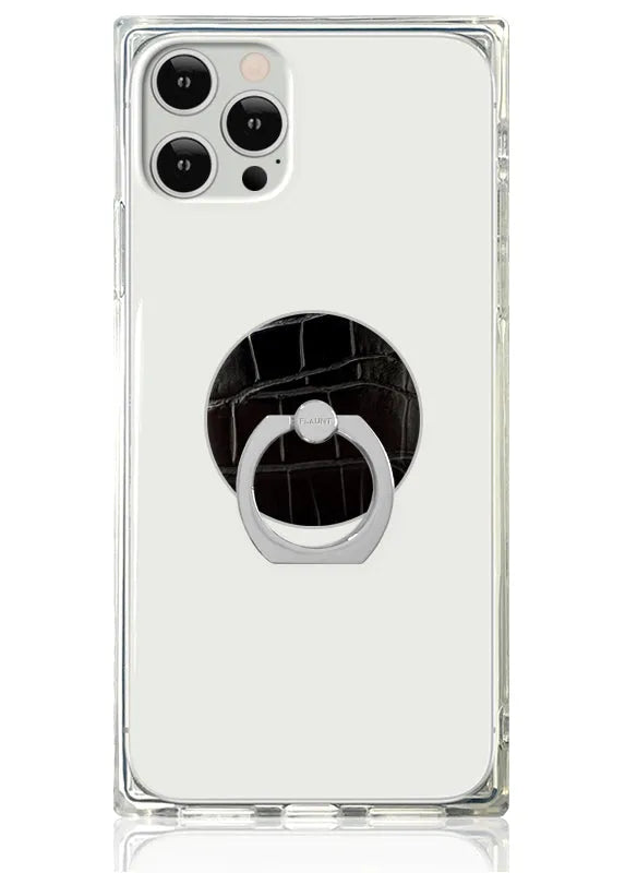 Black Crocodile Faux Leather Adhesive Phone Ring Stand