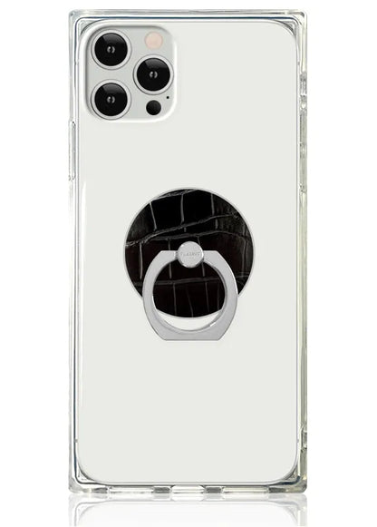 Black Crocodile Faux Leather Adhesive Phone Ring Stand