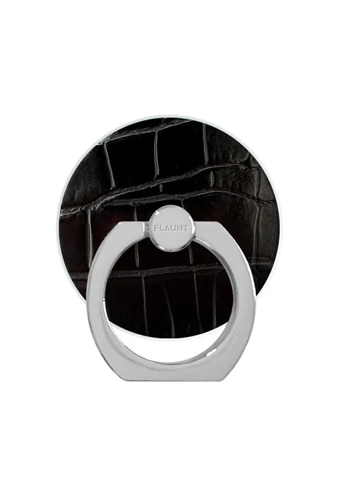 Black Crocodile Faux Leather Adhesive Phone Ring Stand