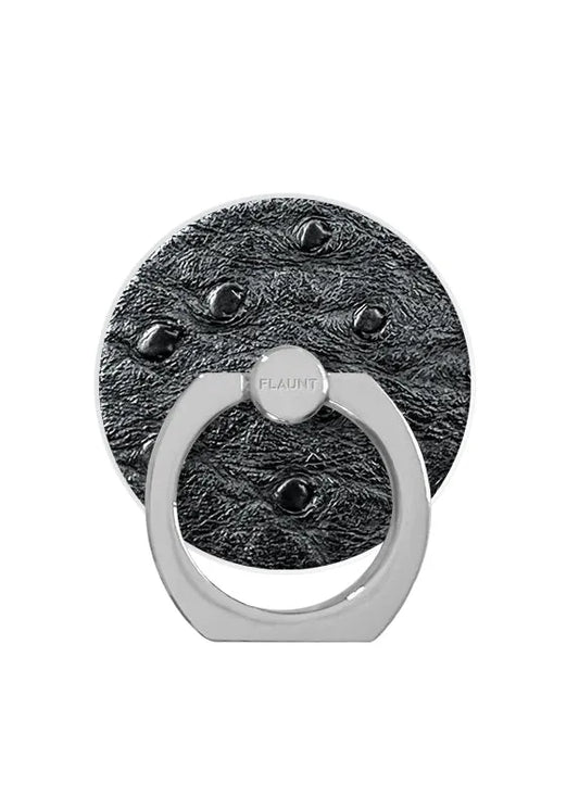 Black Ostrich Faux Leather Adhesive Phone Ring Stand