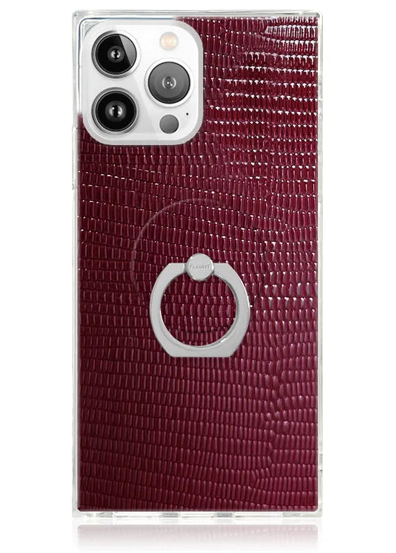 Burgundy Lizard Faux Leather Adhesive Phone Ring Stand