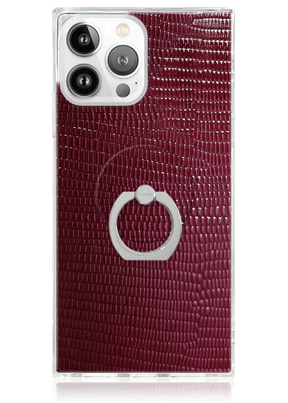 Burgundy Lizard Faux Leather Adhesive Phone Ring Stand