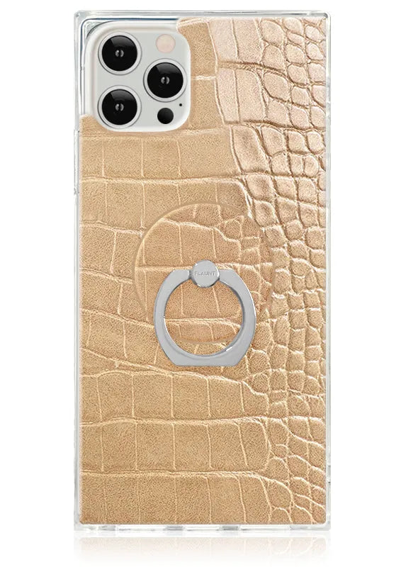Tan Crocodile Faux Leather Adhesive Phone Ring Stand