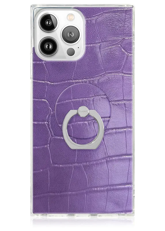 Purple Crocodile Faux Leather Adhesive Phone Ring Stand