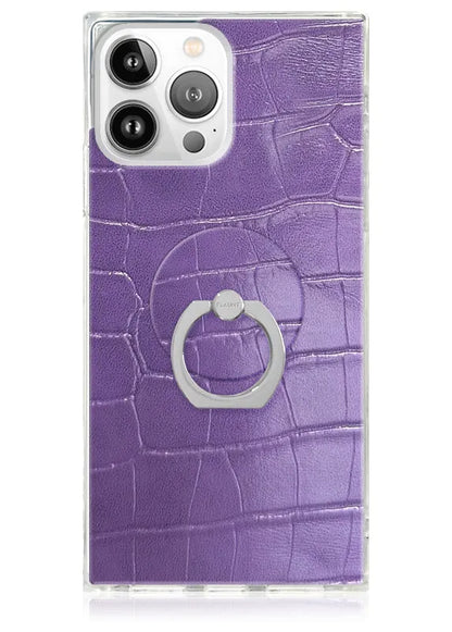 Purple Crocodile Faux Leather Adhesive Phone Ring Stand