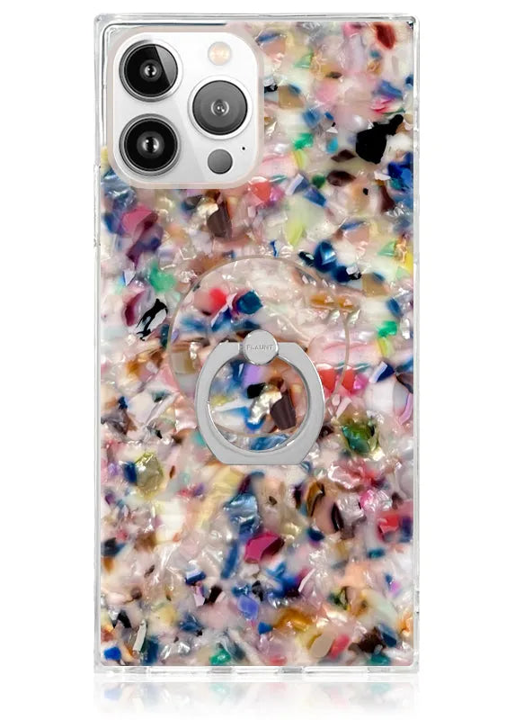 Rainbow Confetti Tortoise Shell Adhesive Phone Ring Stand