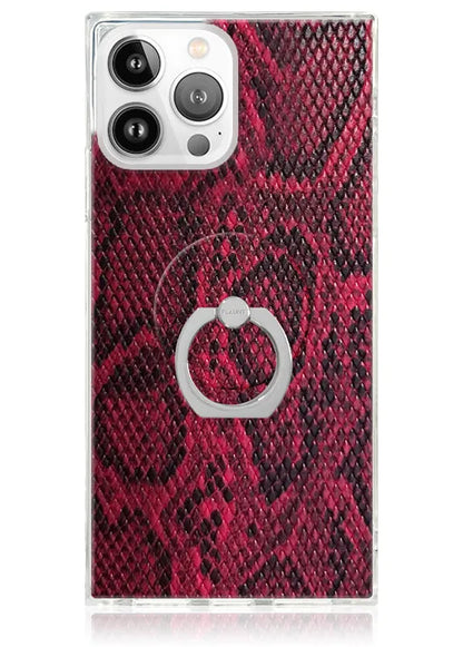 Red Python Faux Leather Adhesive Phone Ring Stand