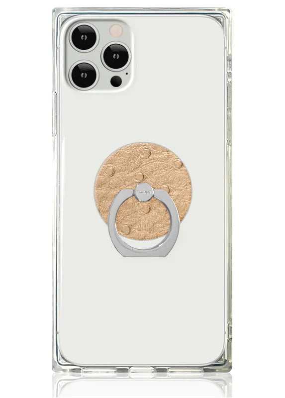 Tan Ostrich Faux Leather Adhesive Phone Ring Stand