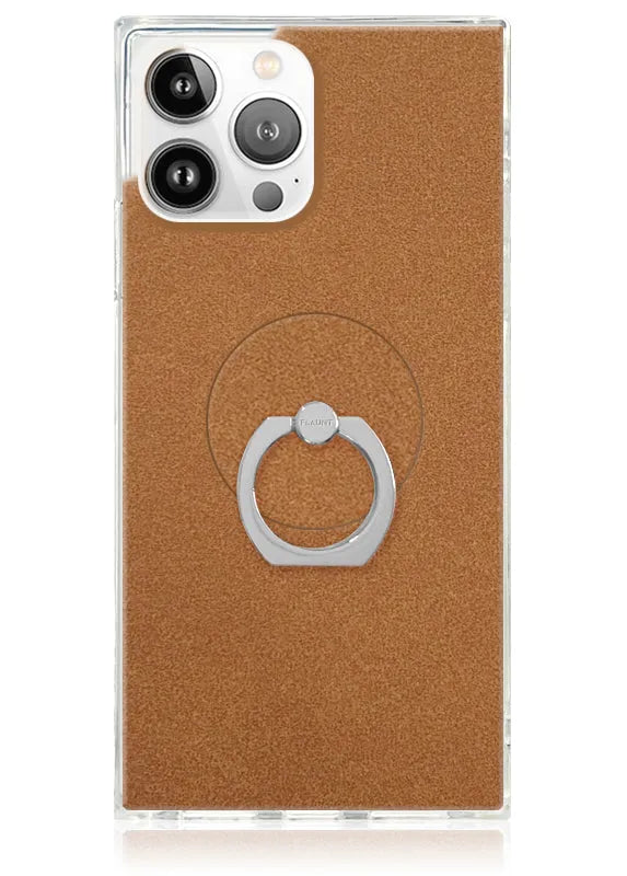 Tan Suede Faux Leather Adhesive Phone Ring Stand