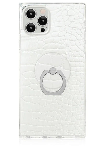 White Crocodile Faux Leather Adhesive Phone Ring Stand