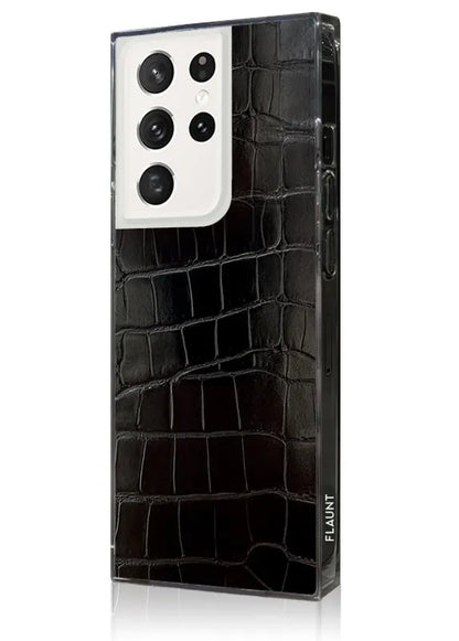 SQUARE® Black Crocodile Faux Leather Galaxy Case