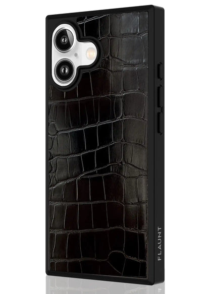 SQUARE® Black Crocodile Faux Leather iPhone Case