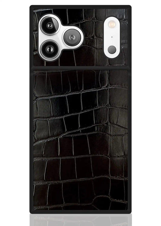 SQUARE® Black Crocodile Faux Leather iPhone Case