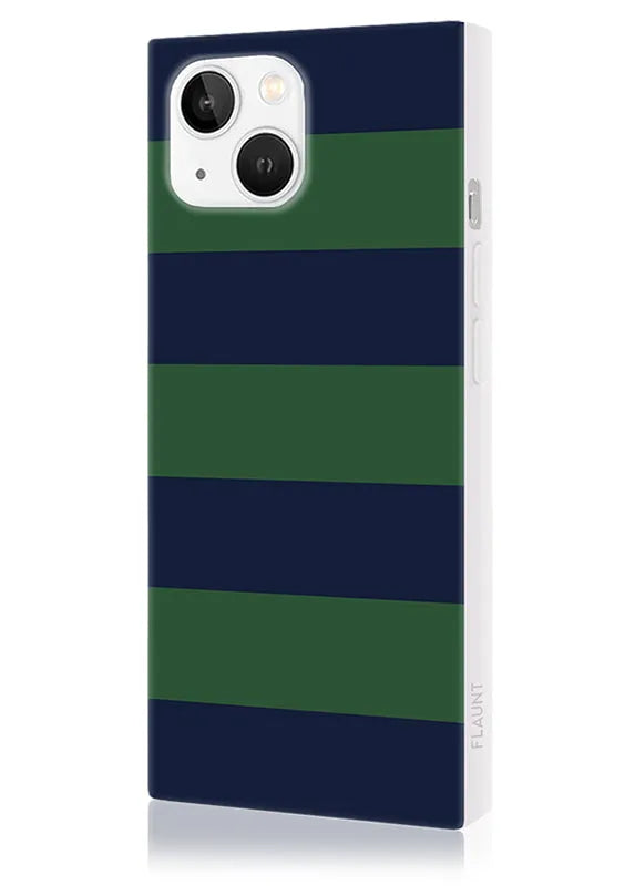 SQUARE® Navy & Green Rugby Stripe iPhone Case