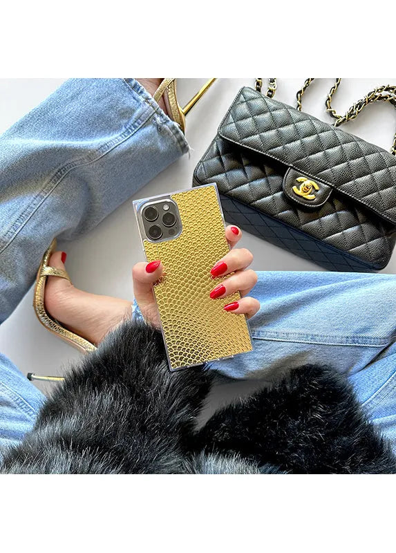 SQUARE® Gold Metallic Snakeskin Faux Leather iPhone Case