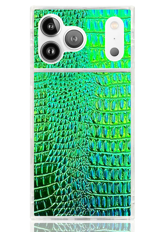 SQUARE® Green Iridescent Crocodile Faux Leather iPhone Case