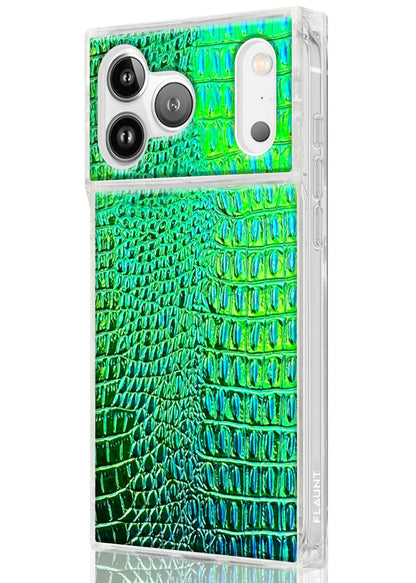 SQUARE® Green Iridescent Crocodile Faux Leather iPhone Case