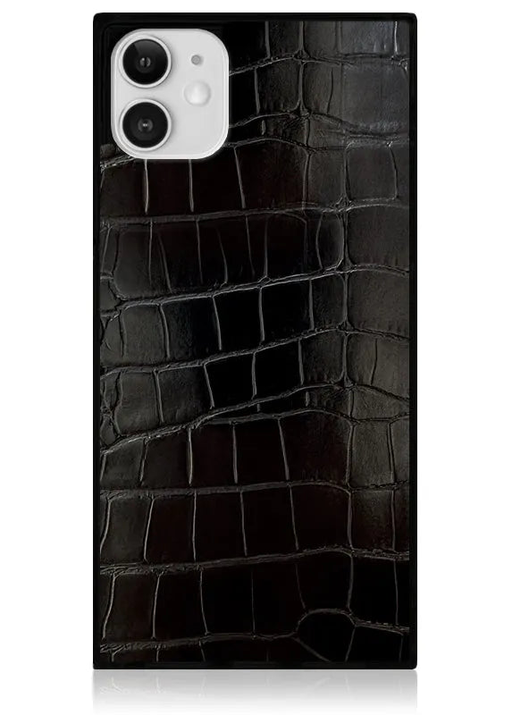 SQUARE® Black Crocodile Faux Leather iPhone Case
