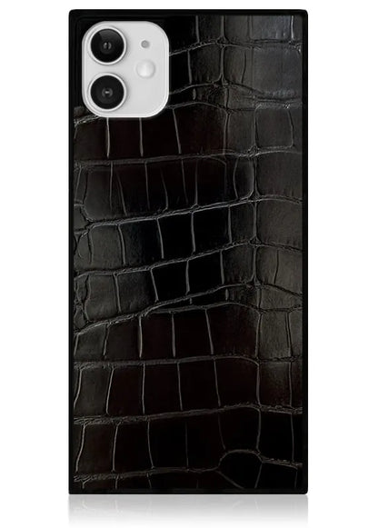 SQUARE® Black Crocodile Faux Leather iPhone Case