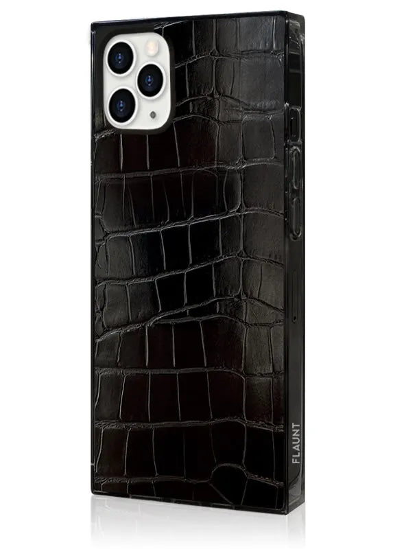 SQUARE® Black Crocodile Faux Leather iPhone Case
