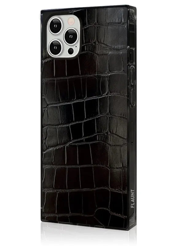 SQUARE® Black Crocodile Faux Leather iPhone Case
