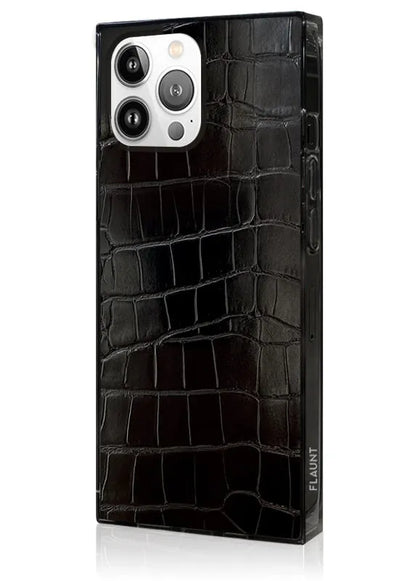 SQUARE® Black Crocodile Faux Leather iPhone Case