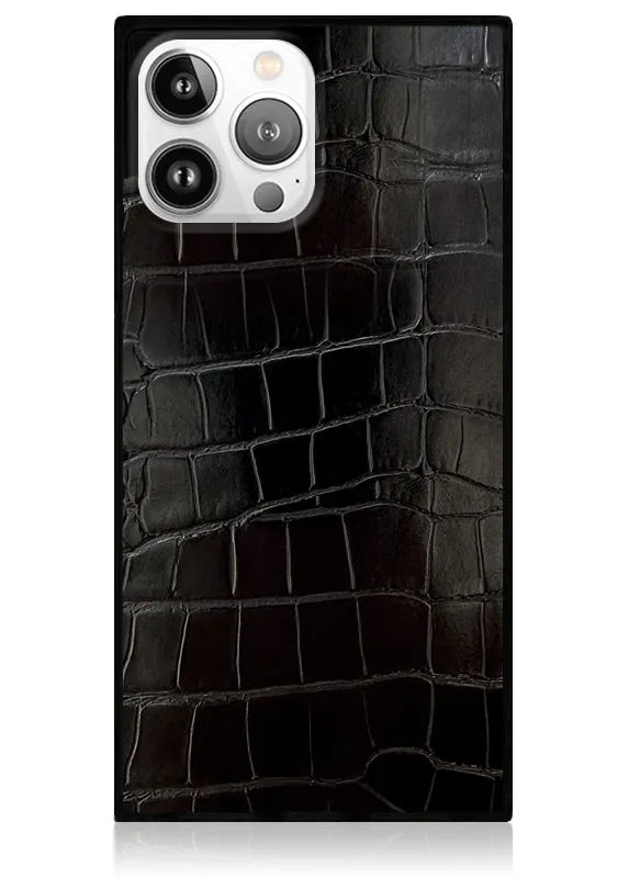 SQUARE® Black Crocodile Faux Leather iPhone Case