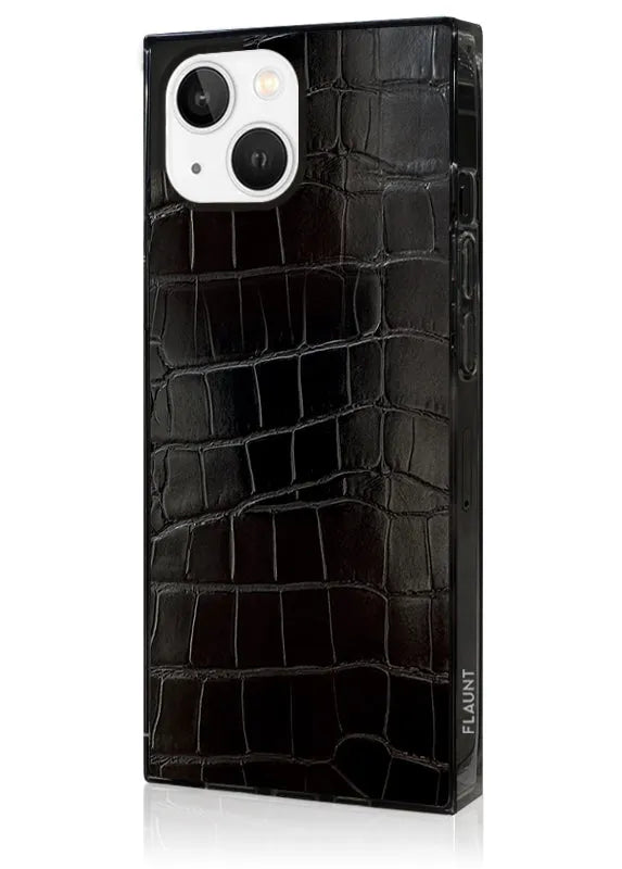 SQUARE® Black Crocodile Faux Leather iPhone Case