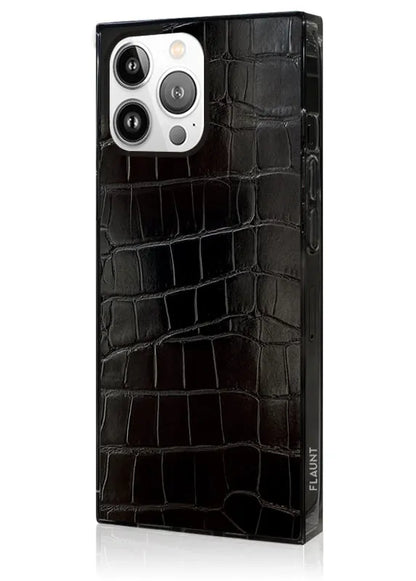 SQUARE® Black Crocodile Faux Leather iPhone Case