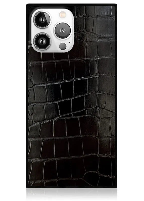 SQUARE® Black Crocodile Faux Leather iPhone Case