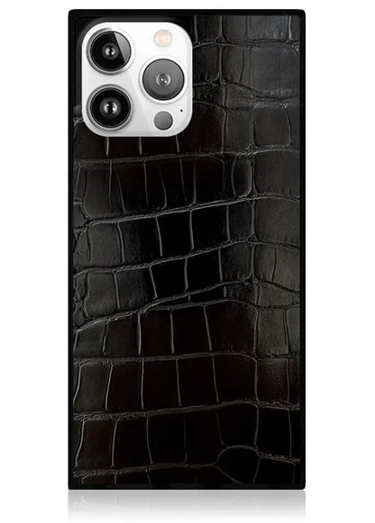 SQUARE® Black Crocodile Faux Leather iPhone Case
