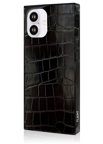 SQUARE® Black Crocodile Faux Leather iPhone Case