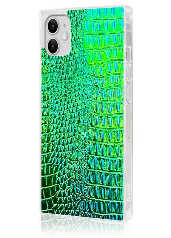 SQUARE® Green Iridescent Crocodile Faux Leather iPhone Case