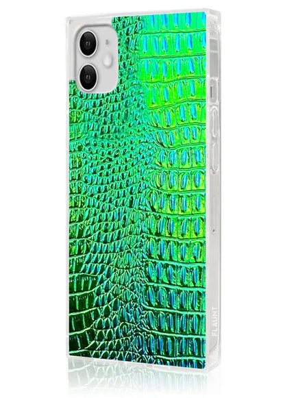SQUARE® Green Iridescent Crocodile Faux Leather iPhone Case