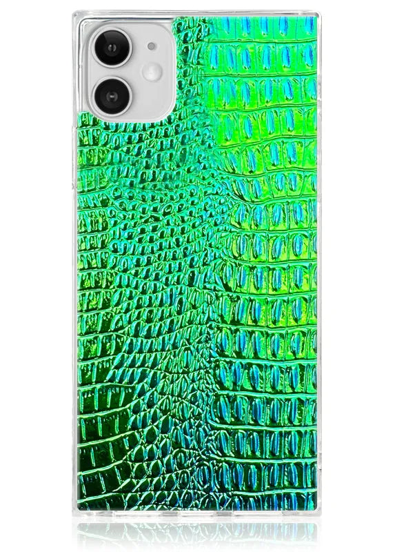 SQUARE® Green Iridescent Crocodile Faux Leather iPhone Case