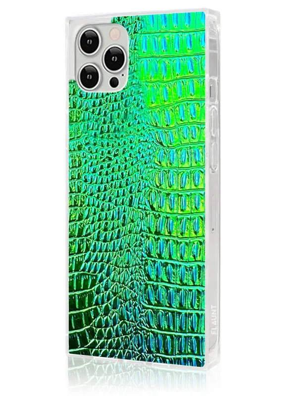 SQUARE® Green Iridescent Crocodile Faux Leather iPhone Case