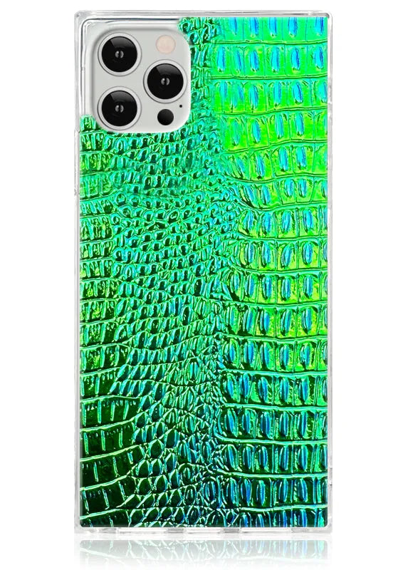 SQUARE® Green Iridescent Crocodile Faux Leather iPhone Case
