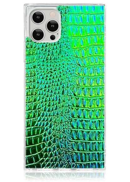 SQUARE® Green Iridescent Crocodile Faux Leather iPhone Case