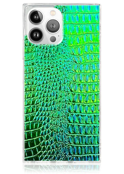 SQUARE® Green Iridescent Crocodile Faux Leather iPhone Case