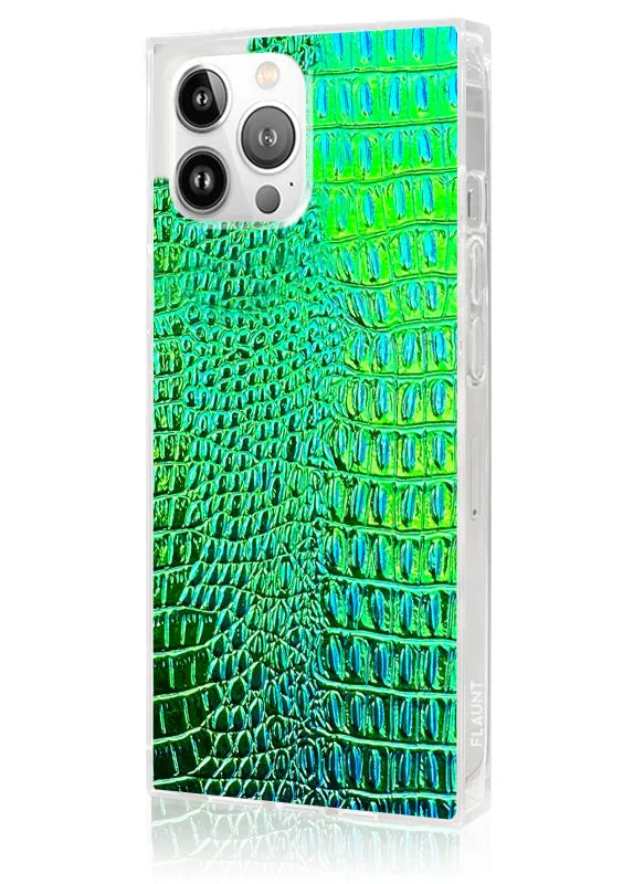 SQUARE® Green Iridescent Crocodile Faux Leather iPhone Case
