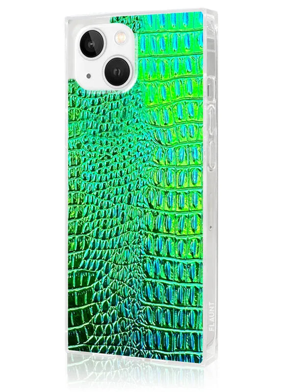 SQUARE® Green Iridescent Crocodile Faux Leather iPhone Case