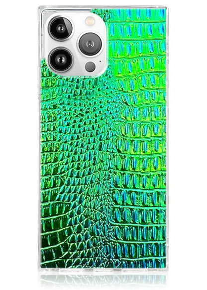 SQUARE® Green Iridescent Crocodile Faux Leather iPhone Case