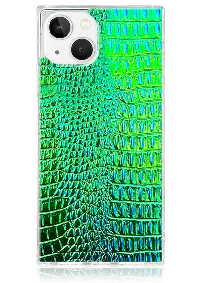 SQUARE® Green Iridescent Crocodile Faux Leather iPhone Case