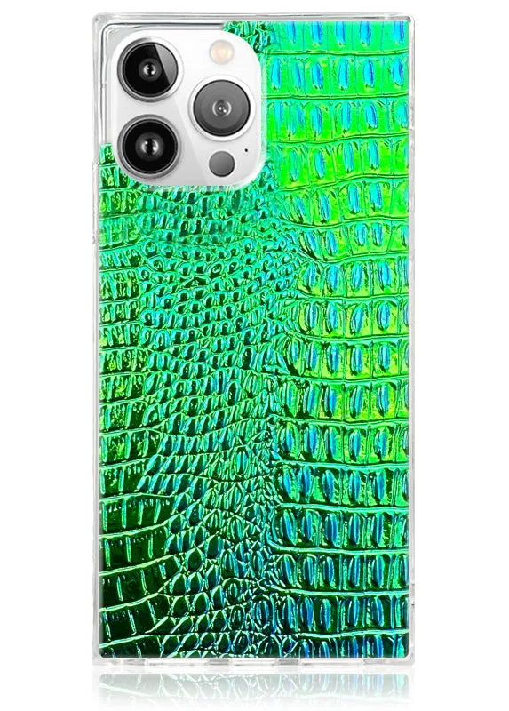 SQUARE® Green Iridescent Crocodile Faux Leather iPhone Case