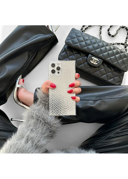 SQUARE® Silver Metallic Snakeskin Faux Leather iPhone Case