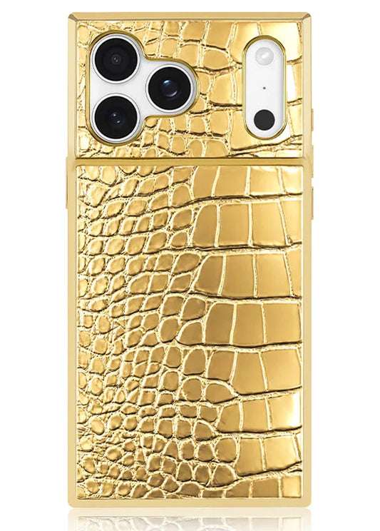 Elite Collection - SQUARE® Gilded Gold Faux Croc iPhone Case