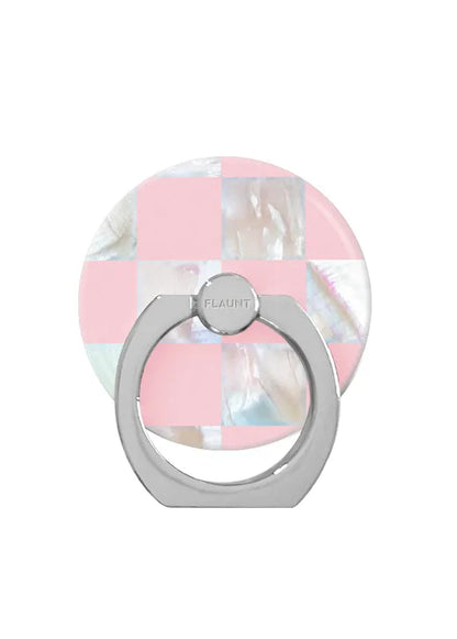 Pink Checkered Mother of Pearl Adhesive Phone Ring Stand